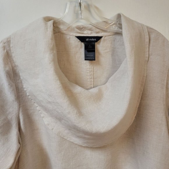Ali Miles Sz L 100% Linen Lagenlook Cowl Neck Roll Tab Sleeve Tunic Blouse - Picture 2 of 8